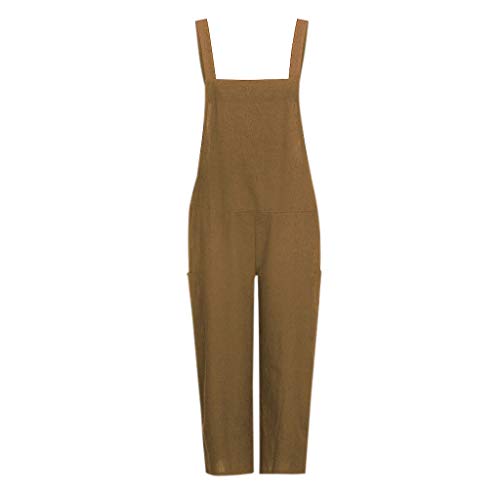 Toimothcn Women's Casual Jumpsuits Overalls Baggy Bib Pants Plus Size Wide Leg Rompers(Brown,M) - Thumbnail 4