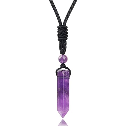 krasdalls Amethyst Healing Crystal Stone Necklace Hexagonal