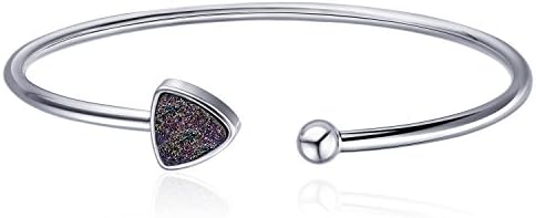 WISHMISS Silver Bangle Cuff Bracelet in Iridescent Drusy with Blue Gift Box Perfect Birthday and Graduation Season Gift for Teen Girl/Boy