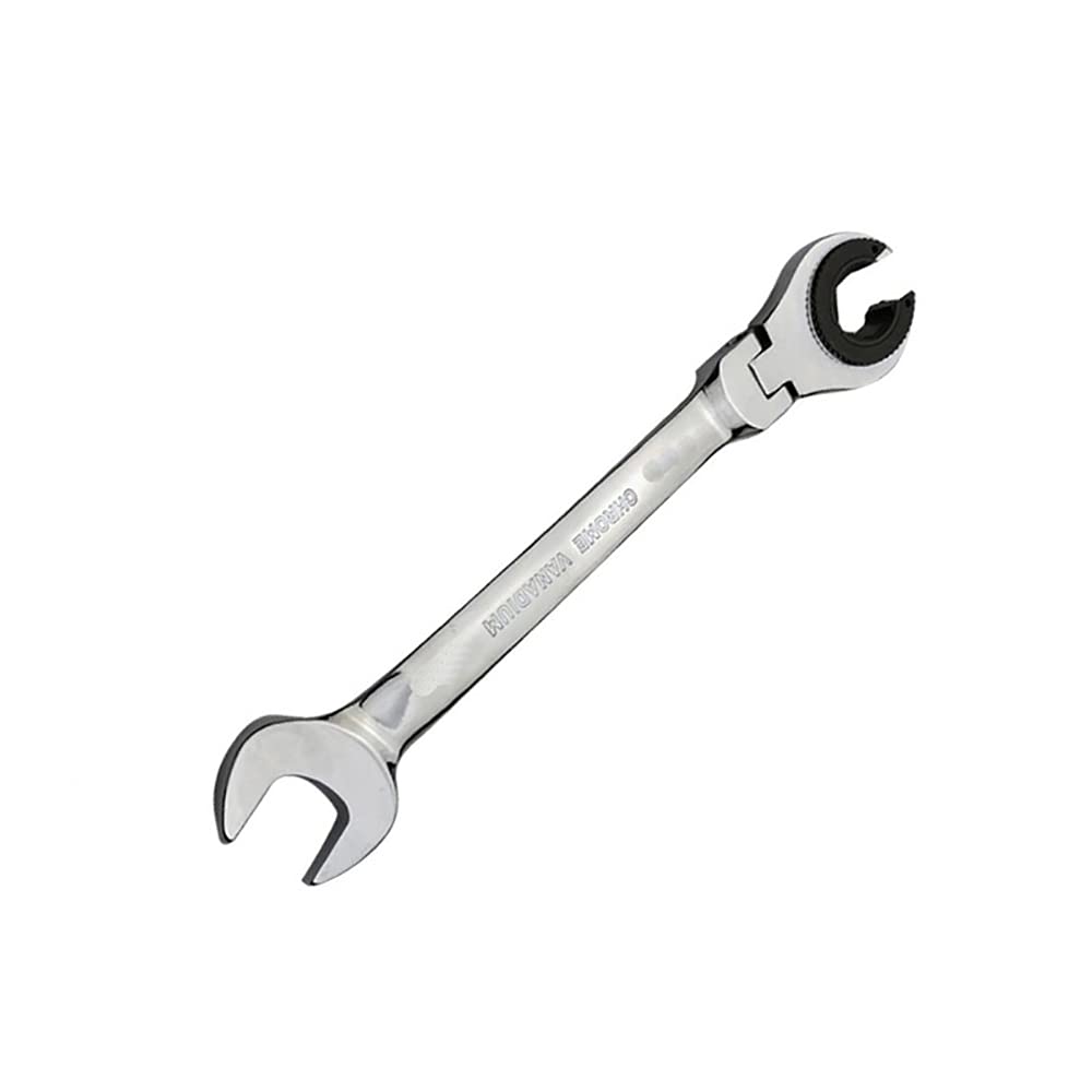 TopHomer 11mm Tubing Wrench Ratchet Flex-Head Metric Oil Flexible Double Open End-Wrench Mirror Polish Ratchet Flare Nut Wrench for Hand Tools