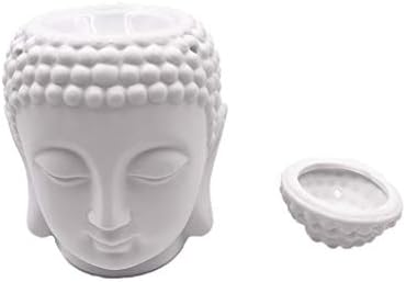 Ceramic Aromatherapy Oil Burner Buddha Head Aroma Essential Oil Diffuser Indian Incense Buddha Tibetan Incense Burner (Color : White)