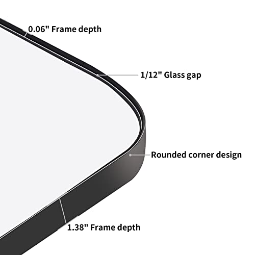30x22 Inch Black Framed Bathroom Mirror - Rounded Rectangle, Tempered Glass, Horizontal Or Vertical Mount