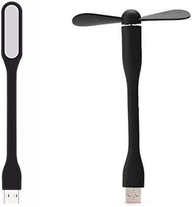 Creative USB Fan Flexible Portable Mini Fan and USB LED Light Lamp for Power Bank&amp;Notebook&amp;Computer (Black)