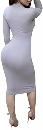 laiyuan Women Turtleneck Long Sleeve Slim Bodycon Wrap Tunic Pencil Midi Dress