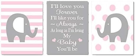 Lovely Cartoon Elephant and Warm Love Letter for Baby Canvas Picture Frames Wall Art Nursery Canvas Print for Baby's Room Girl's Room 3 Panels Canvas Set Each Size is 30cm x 40cm(11.8" x 15.7")