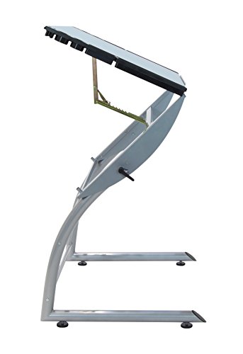 Studio Designs Triflex Drawing Table, Sit to Stand Up Adjustable Desk, Silver/Blue Glass - Thumbnail 5