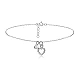 Hoops & Loops Sterling Silver Double Heart Chain Anklet, 9 Inches + 2 Inch Extender
