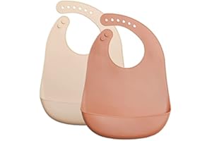GODR7OY Silicone Bibs, Waterproof Soft Bibs for Babies & Toddlers, Baby Bibs Adjustable for 6-27 Months Eating, 2 Pack Stain Resistant Silicone Baby Bib