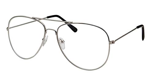 WebDeals - Clear Lens Aviator Eyeglasses Classic Mirror Retro Metal Frame... (Silver Medium, Clear) - Thumbnail 4