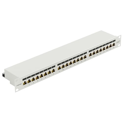 FGB CAT 7 Patchpanel Verteilerfeld 24 Port, 19" Zoll, 1HE, Lichtgrau