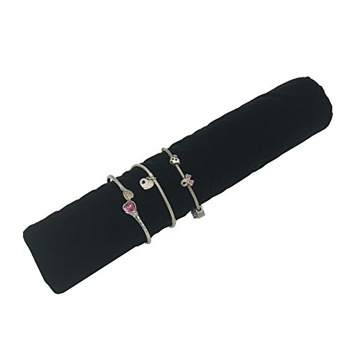 UnionPlus Velet Travel Jewelry Case Roll Bag Organizer for Necklace Bracelet Earrings Ring (Medium - Bracket, Black)