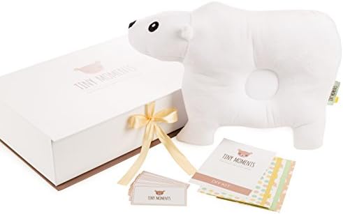 Baby Pillow Memory Box Gift Set By Tiny Moments – Soft &amp; Protective Bear Shaped White Flathead Pillow, Designer Box With DIY Personalize Kit For Unique Memories – Perfect Baby Shower Gift Idea
