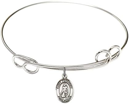 Rhodium Plate Double Loop Bangle Bracelet with Saint Peregrine Laziosi Petite Charm, 8 1/2 Inch