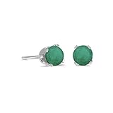 14K White Gold Round Emerald Stud Earrings (4 mm .60ct tw)