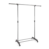 ProAid Adjustable Single Rail Garment Rack Portable Clothing Hanging Rolling Clothes Rack with Brake Wheels
