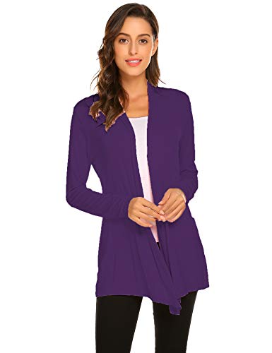 Newchoice Womens Long Lightweight Wrap Cardigans Sweaters Open Front Soft Drape Cardigans Regular Plus Size (Purple, 3X)
