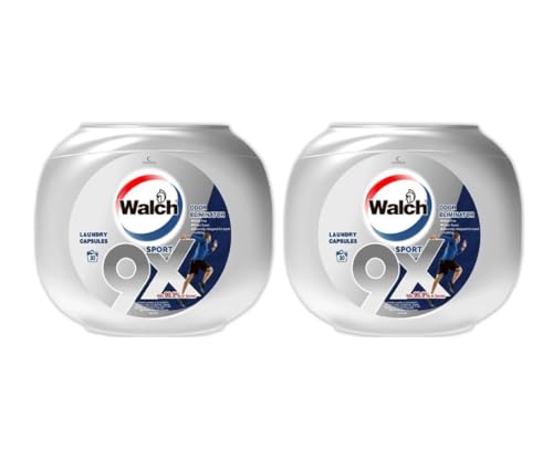 Walch Antibacterial Sport Laundry Detergent Capsules, German Formulated Plant-Based Ingredients, Removes Sweat and Odor, Kills 99.9% Germs and Stain Remover, 30 Pods, Pack of 2 X 30 (60 Capsules)