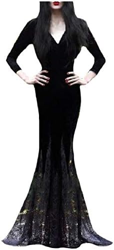 YUNY Womens Deep-V Neck Long Maxi Long-Sleeve Mermaid Splicing Dress