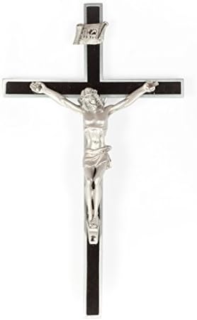6" Pewter Crucifix with White Epoxy and Silver Corpus