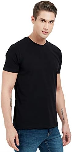 THE PERFECT BLACK Men's Stretch Cotton Black Round/Crew Neck T-Shirt