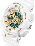 Boys Waterproof Watch with Alarm Chronograph Electronic Outdoor Sport Wrist Watch White+Gold