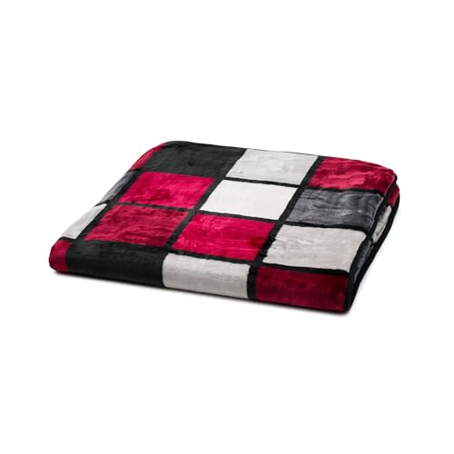 Gözze - Weiche Kuscheldecke, Cashmere Feeling, Hohes Stoffgewicht 500 g/m², Antigua, 150 x 200 cm - Rot/Bordeaux/Schwarz/Weiß