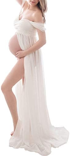 Hopeverl Maternity Dress Split Front Sheer Chiffon Maternity Gown Off  Shoulder Pregnancy Lace Maxi Dress for Photo Shoot (White, Medium) price in  UAE | Amazon UAE | kanbkam