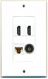 RiteAV - 2 Port HDMI 1 Port Toslink 1 Port Cat6 Ethernet White Wall Plate Decorative