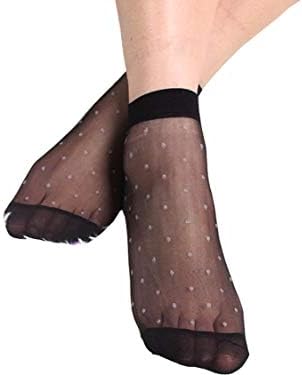 Bkvava Womens Sexy Ankle Polka Dots Nylon Hosiery Sheer Dress Sock 5 Pack