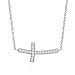 LAVISHE Rhodium Plated 925 Sterling Silver Cubic Zirconia Small Curved Sideways Cross Necklace for Women, 18 inch