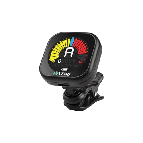 VEDO Afinador Recarregável para Violão, Guitarra, Baixo e Ukulele - Display LCD de Alta Precisão, Sintonizador Cromático Clip-On com Bateria de Longa Duração e Cabo USB Tipo-C