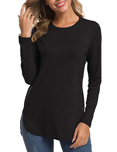Herou Long Sleeve Tunic Tops for Leggings for Women Black Large