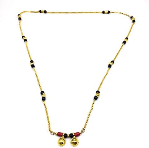 Digital Dress Room Gold Plated Alloy 2 Vati Tanmaniya Pendant Mangalsutra Necklace 30-inch Length Beads Single Line Layer Long Chain for Girls
