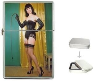 New Product BETTIE PAGE A WHIP AND A SMILE Flip Top Cigarette Lighter + free Case Box