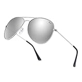 Versol Aviator Sunglasses for Men Women Polarized Metal Frame and UV 400 Protection 60mm - Premium Classic Style (Grey Mirror Lens + Silver)