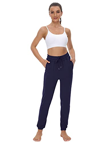 LOVE FANG Sweatpants for Women with Pockets High Waisted Ladies Joggers Loose Drawstring Workout Casual Lounge Pants Navy XL