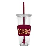 NCAA USC Trojans Insulated Tumbler with Rubber Sleeve and Stir Straw, 22-ounce