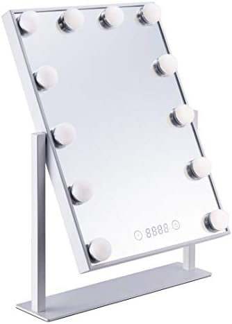 Newkiton Lighted Vanity Mirror with 12 Dimmable LED Bulbs Illuminated Cosmetic Mirror with Touch Dimmer and Plug In Power Supply for Makeup Dressing Table Set (White)