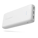 Portable Charger 32000 RAVPower 32000mAh Power Banks 6A Output, External USB Battery Pack for iPhone Xs, iPhone X, Galaxy and More (3-Port, 2.4A Input, Triple iSmart 2.0 USB) (White)