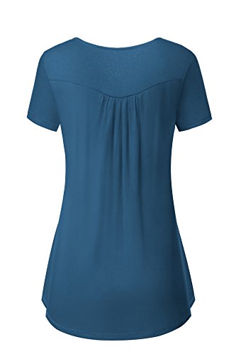 Neitade Womens Tops and Blouses Short Sleeve Tunic Tops Casual Loose Shirts Blue M - Thumbnail 2