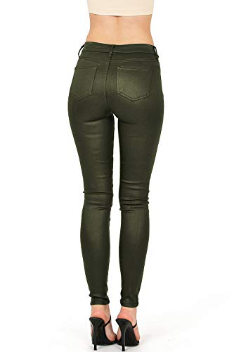 Celebrity Pink Women's Juniors Mid-Rise Jeggings Fit Skinny Pants (7, Coated Olive)