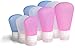 FNSHIP 3 Pack Portable Food Grade Squeeze Silicone Liquid Travel Bottles for Shampoo, Conditioner, Lotion, Toiletries, Condiments (1 OZ Pink + White + Blue)