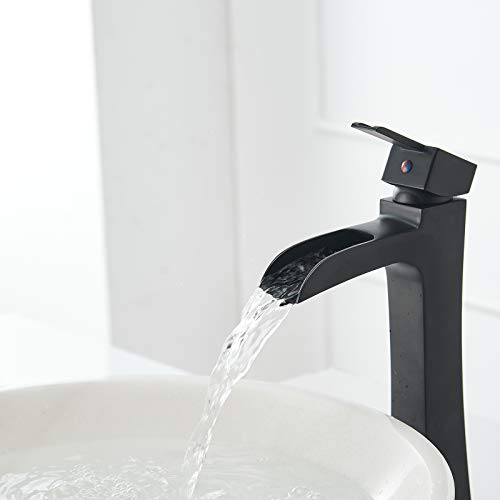 Homevacious Waterfall Bathroom Faucet Black Matte Vessel Sink Faucet