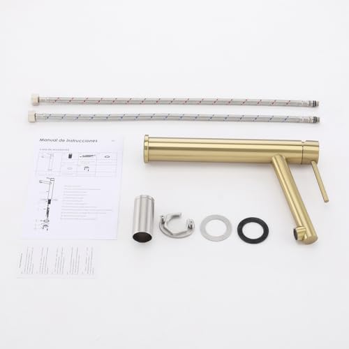 Tondiy High Gold Basin Faucet, Countertop Basin Mixer, Adjustable Hot and Cold Bathroom Taps, Stainless Steel, Removable Aerator, Gold