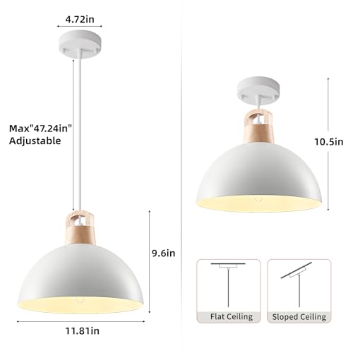 SESIMENT White Farmhouse Pendant Light 11.8inches 2 Packs, Industrial Pendant Light, Pendant Lights Kitchen Island, Modern Pendant Lights, Kitchen Pendant Lighting for Bedroom, Living Room