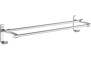 Wall Mounted Towel Bar with 2 Arms and Hooks for Bathroom, Kitchen, and Closet Space Optimization