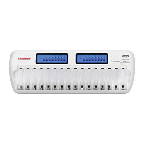 Tenergy TN438 16 Bay Smart Charger with LCD and Built-in IC Protection, AA/AAA NiMH/NiCd Rechargeable Batteries Charger with AC Wall Adapter and Car Adapter