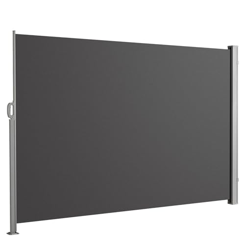 Floordirekt Seitenmarkise aus Aluminium, 160x350cm Anthrazit - ausziehbarer Sicht- & Sonnenschutz für Balkon & Terrasse, Polyester 280 g/m² (PU), UV-S