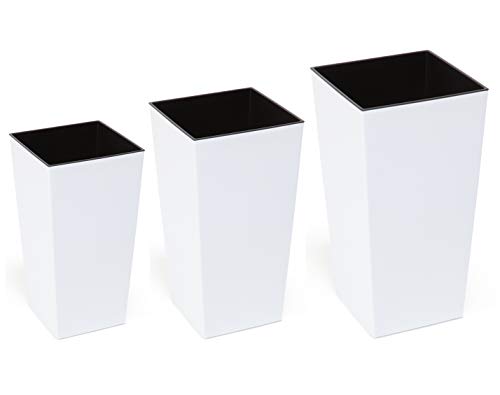 MELTOM Blumenkübel Set 3 Größen Weiß Hochglanz Eckig Pflanzkübel Blumentopf Top – Bild 8