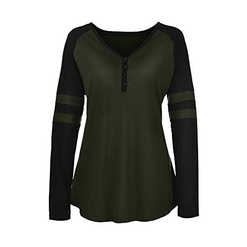 Realdo Womens Deep V Neck T-Shirt,Sexy Plus Size Contrast Color Pullover Tops Shirt(XXXXX-Large,Army Green) - Thumbnail 3